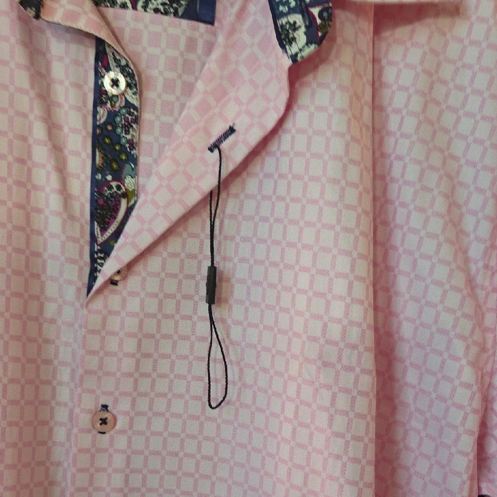 Sugar Men's Pink Button Down Shirt with Patterned Accents - Picture 4 of 5